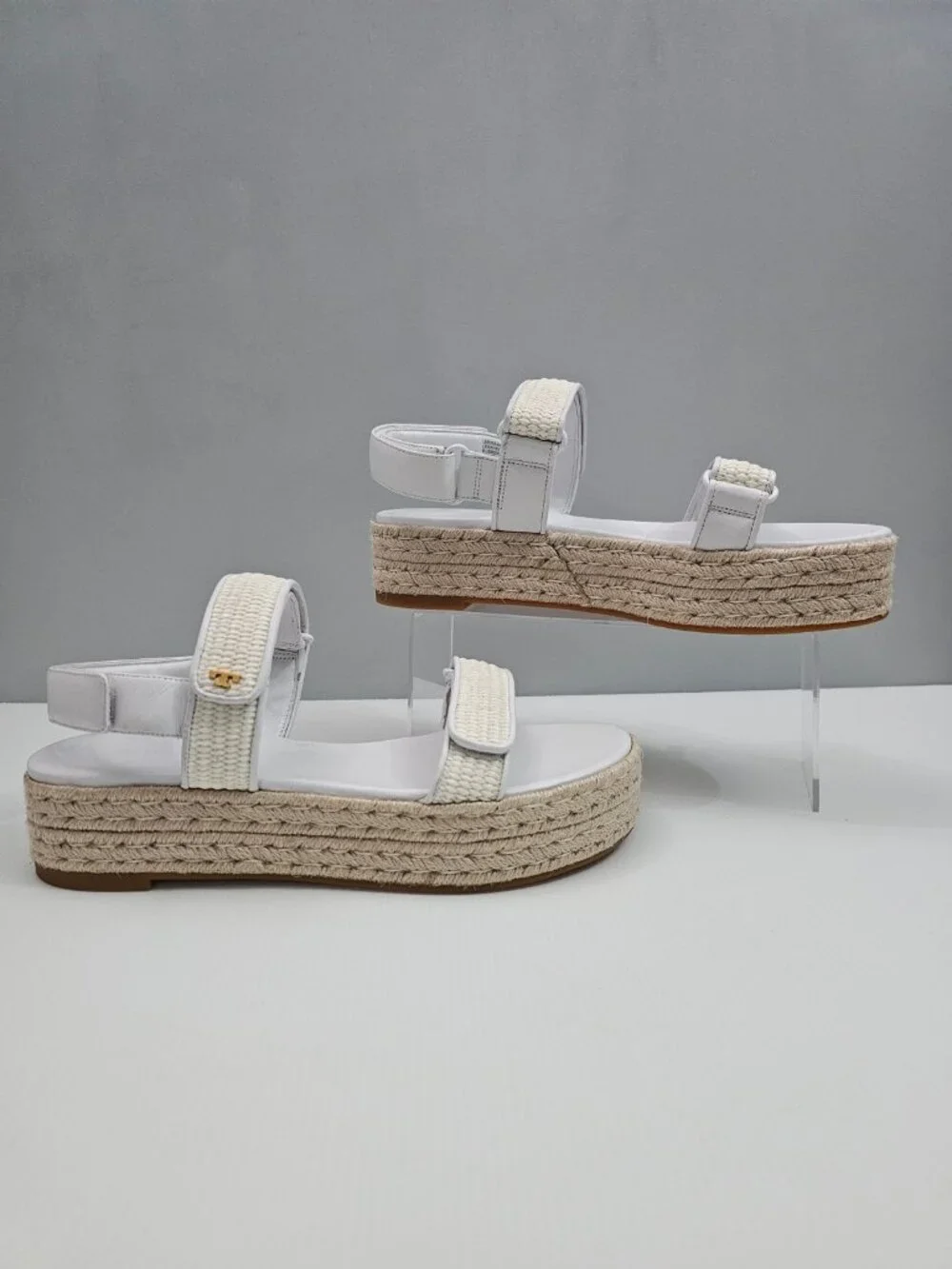 Tory Burch Diego Raffia Sport Espadrille Sandal Womens 11 White Leather Platform